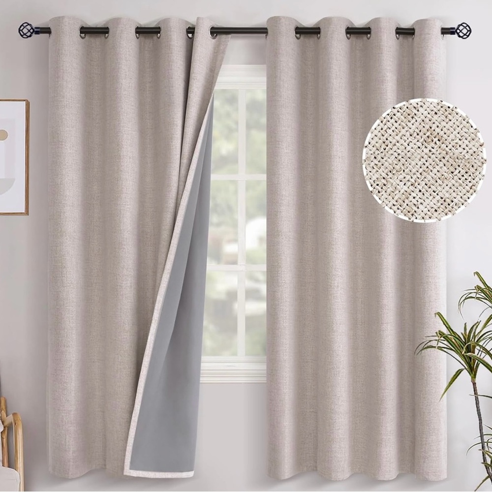 Linen blackout curtains beige